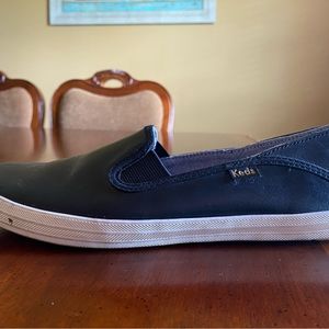 Black leather slip on keds